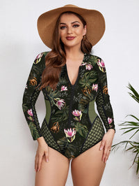 Maillot de Bain Grande Taille Une Pièce Manches Longues Zippé