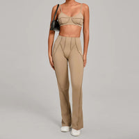 Ensemble Tenue Sport Fitness Pilates Côtelé Femme