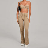 Ensemble Tenue Sport Fitness Pilates Côtelé Femme
