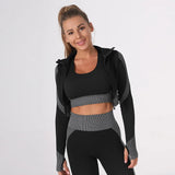 Ensemble 3 pièces Legging Taille Haute Brassière & Veste de Sport Femme