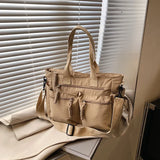 Sac cabas nylon grande capacité multi-poches femme – Kaki