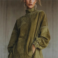 Robe courte velours col montant manches longues franges 5
