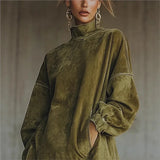 Robe courte velours col montant manches longues franges 5
