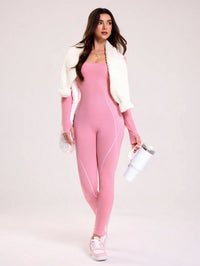 Combinaison Legging Femme Sans Couture Manches Longues Rose