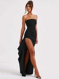 Black Strapless Long Evening Dress with Slit 