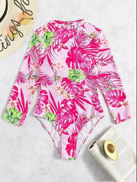 Maillot de Bain 1 Pièce Manches Longues Motif Tropical