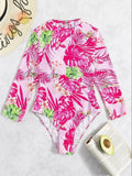Maillot de Bain 1 Pièce Manches Longues Motif Tropical