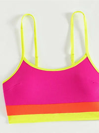Maillot de Bain 2 Pièces Brassière Taille Haute Gainant Rose & Orange