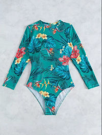 Maillot de Bain 1 Pièce Manches Longues Motif Tropical