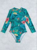 Maillot de Bain 1 Pièce Manches Longues Motif Tropical
