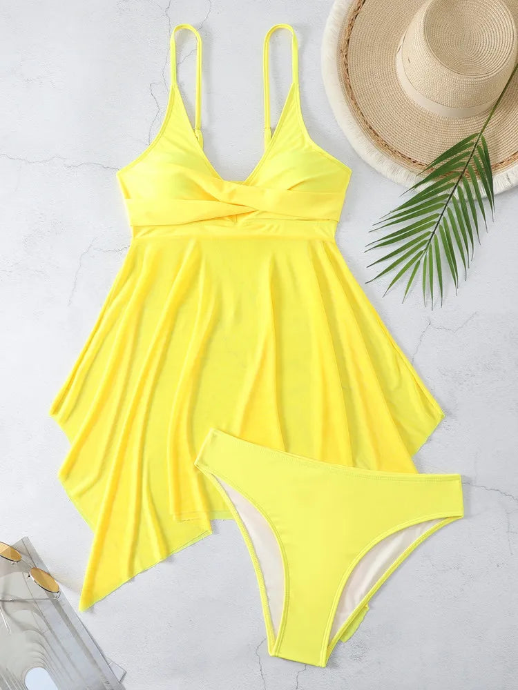 Maillot de Bain Tankini 2 Pièces avec Voile Semi Transparent
