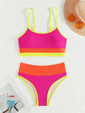 Maillot de Bain 2 Pièces Brassière Taille Haute Gainant Rose & Orange