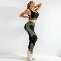 Ensemble 3 pièces Legging Taille Haute Brassière & Veste de Sport Femme
