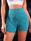 Short Legging de Sport Femme Push Up Tâches Léopard Taille Haute