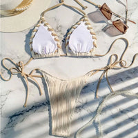 Bikini Triangle Texturé Effet Plissé avec Lacets