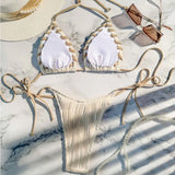 Bikini Triangle Texturé Effet Plissé avec Lacets