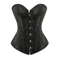 Corset Vert Vintage ceinture bustier noir avec motifs élégants fermeture à crochets devant et silhouette cintrée.