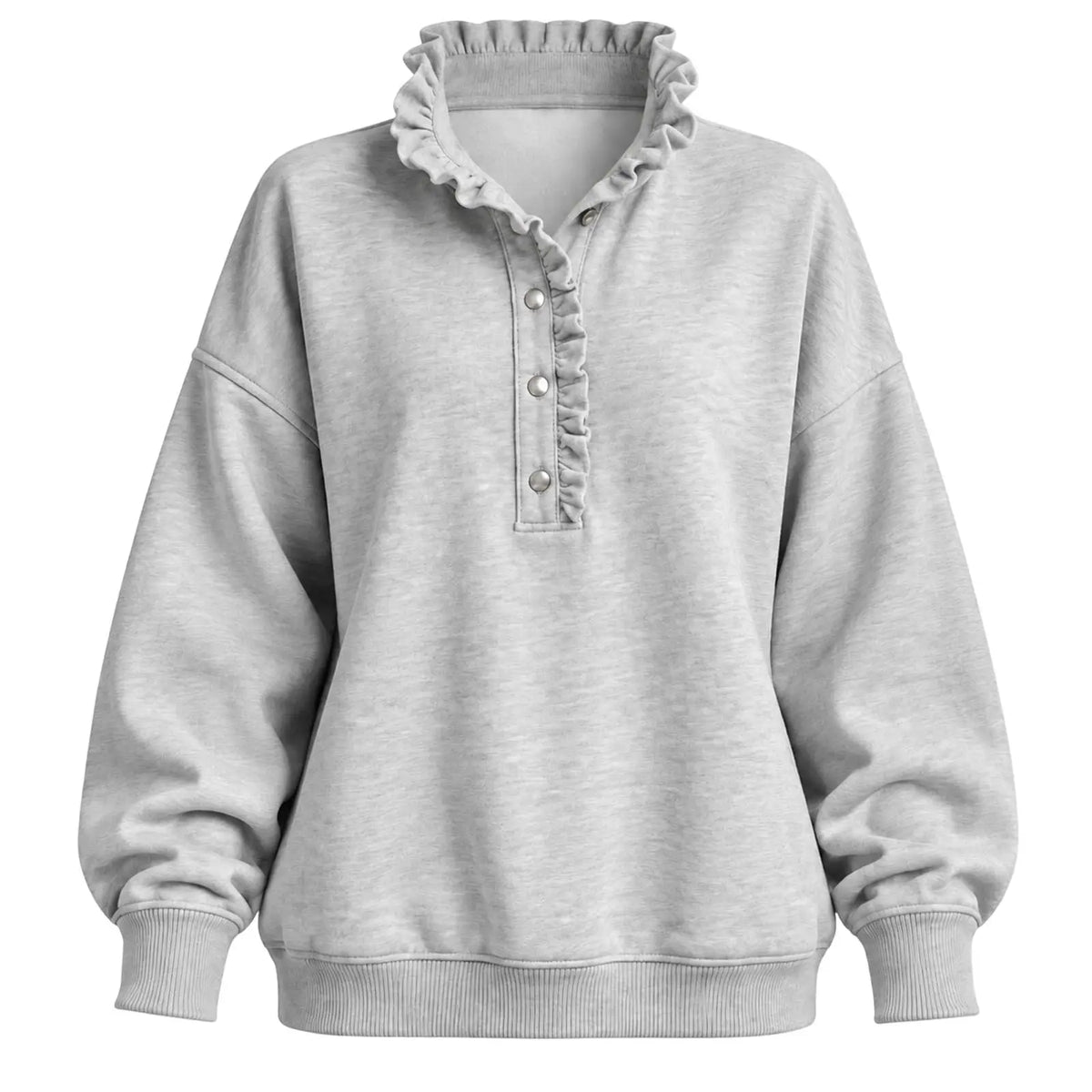 Sweatshirt femme col V boutons volants manches longues 5