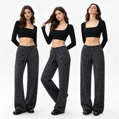 Pantalon imprimé léopard taille haute femme large