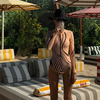 Maillot de Bain Une Pièce Manches Longues Zippé