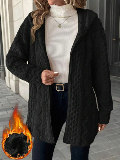 Cardigan long femme velours doublé automne hiver – Noir