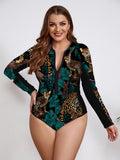 Maillot de Bain Grande Taille Une Pièce Manches Longues Zippé