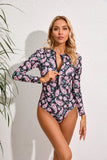 Maillot de Bain 1 Pièce Fermeture Éclair Devant Manches Longues Femme