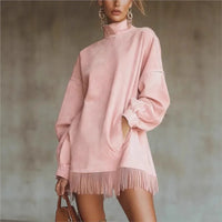Robe courte velours col montant manches longues franges 3
