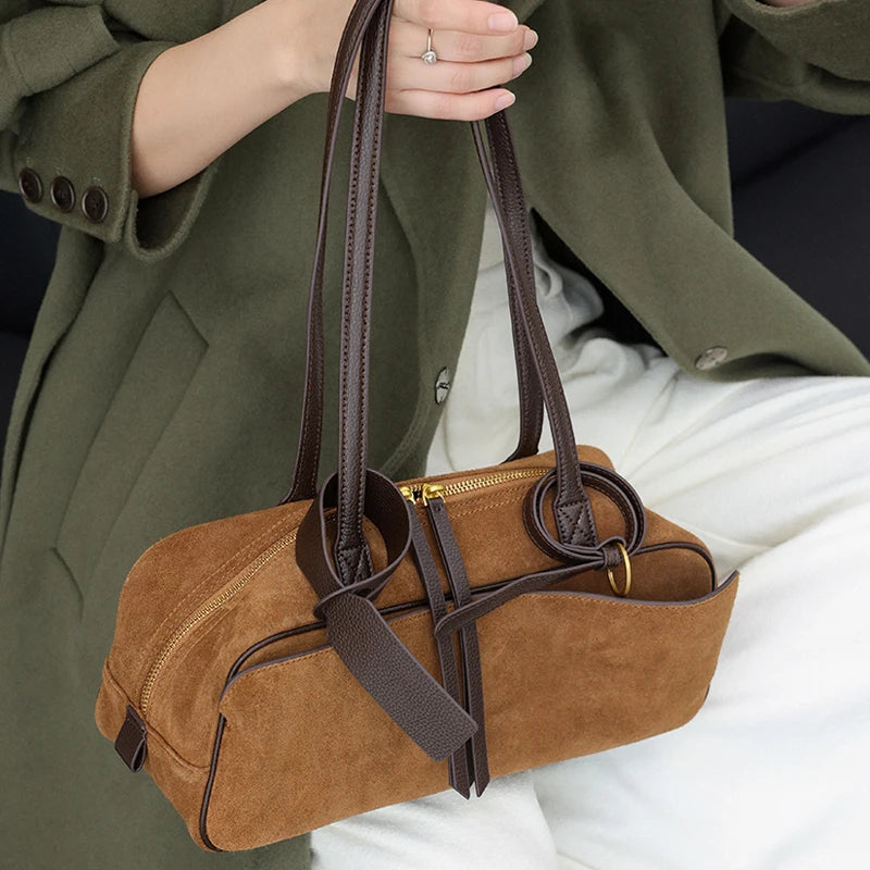 Sac à main femme cuir velours camel grand format 5