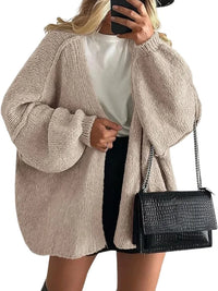 Cardigan femme tricot chunky beige manches longues – Abricot
