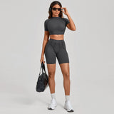 Ensemble Tenue Sport Fitness Pilates Côtelé Femme