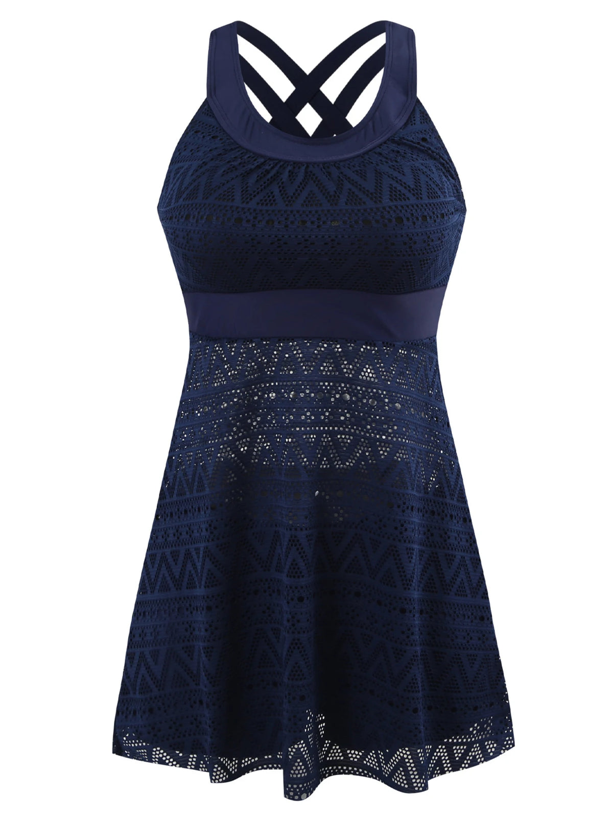 Maillot de Bain Style Robe Tankini en Dentelle Crochet