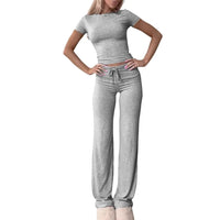 Ensemble femme top manches courtes et pantalon long gris 2