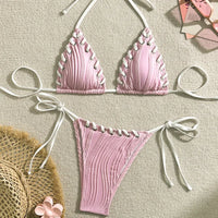 Bikini Triangle Texturé Effet Plissé avec Lacets