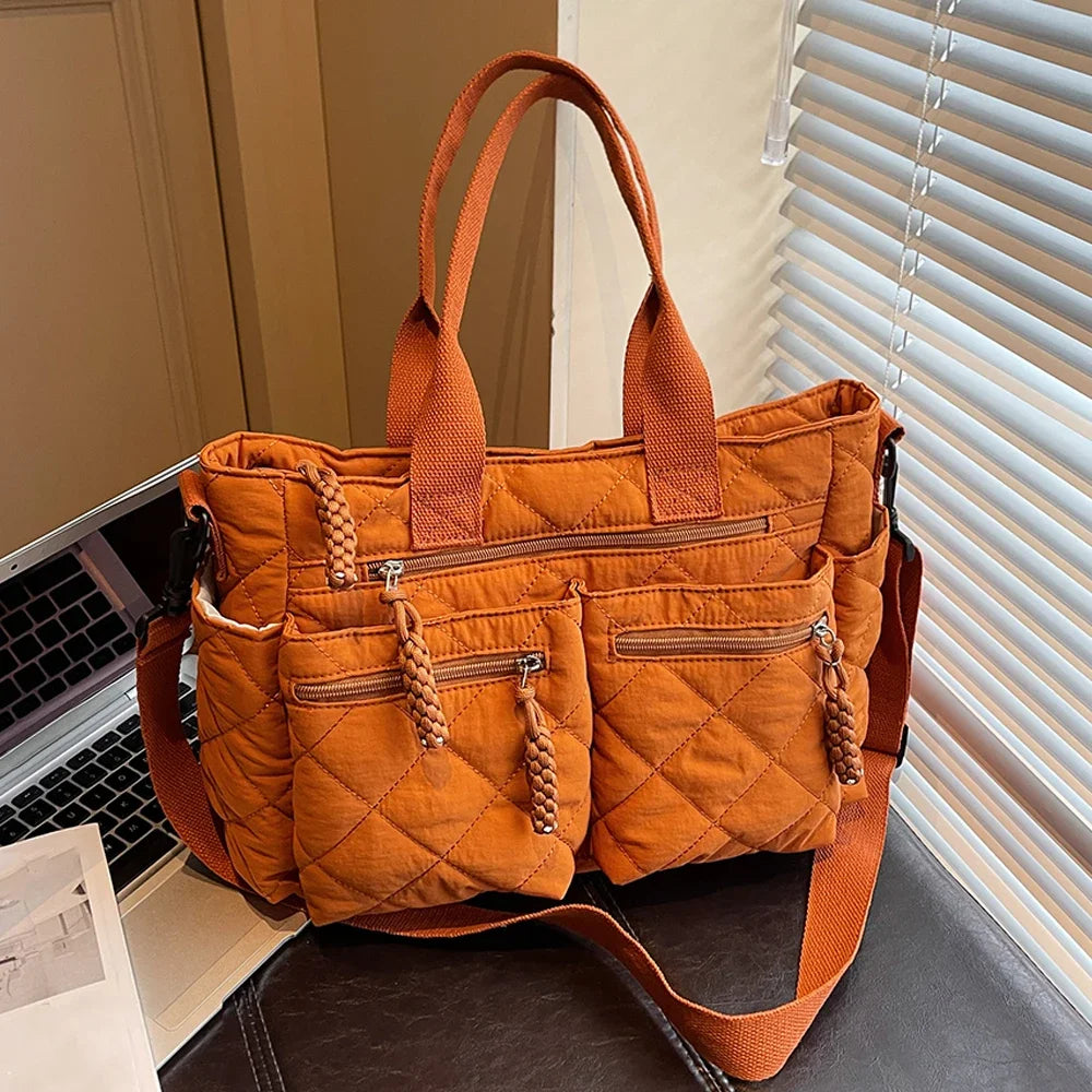 Sac à main femme grande capacité matelassé orange