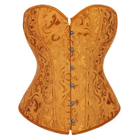 Corset Vert Vintage en tissu jacquard orange avec attache frontale pour une silhouette élégante et féminine.