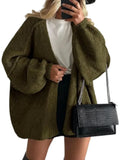 Cardigan femme tricot chunky beige manches longues – Vert Armée