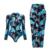 Ensemble Maillot de Bain Manches Longues et Jupe Paréo