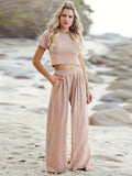Ensemble pyjama femme couleur unie manches courtes pantalon long