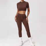 Ensemble Tenue Sport Fitness Pilates Côtelé Femme