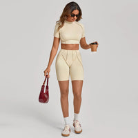Ensemble Tenue Sport Fitness Pilates Côtelé Femme