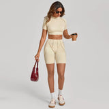 Ensemble Tenue Sport Fitness Pilates Côtelé Femme