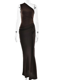 Robe Longue en Satin Une Bretelle