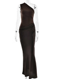 Robe Longue en Satin Une Bretelle