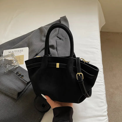 Sac à main velours effet suède rouge foncé grande capacité – Noir
