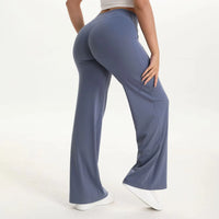 Pantalon yoga femme taille moyenne jambe droite bleu