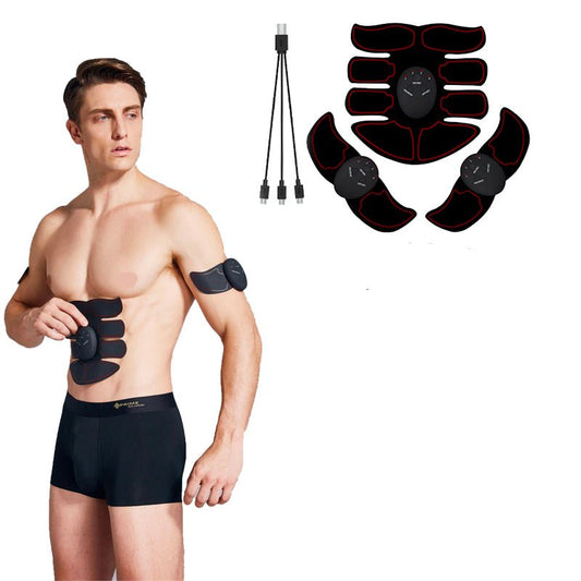 Activateur musculaire electrique avec electrodes pour abdominaux, bras et jambes, cable USB rechargeable inclus