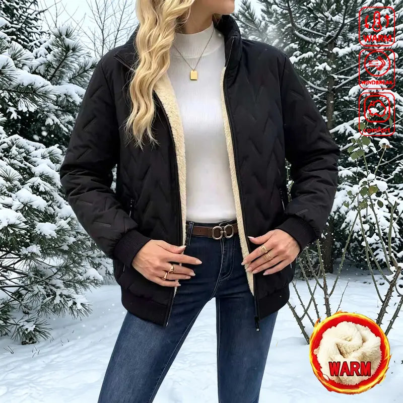Veste matelassée femme rose col montant hiver – Noir