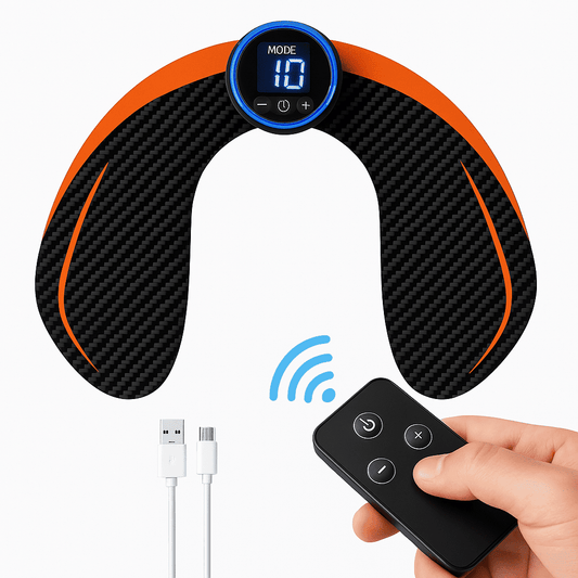Electrostimulateur Fessier avec télécommande sans fil et écran numérique, six modes et dix intensités ajustables.