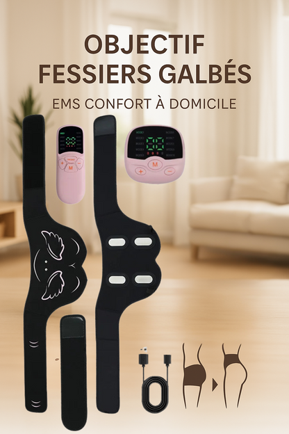 Electrostimulation Fessier avec télécommande et électrodes pour tonifier et sculpter les fessiers à domicile.